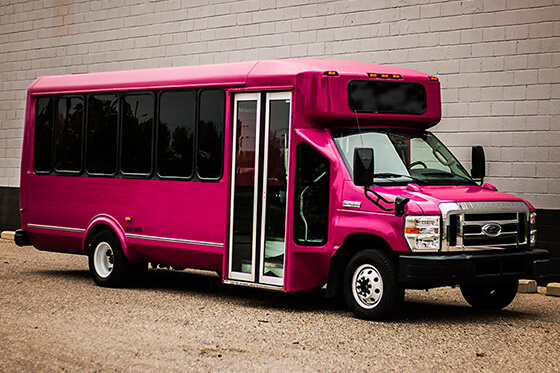 pink bus exterior