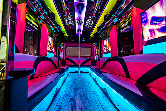 pink party bus interior