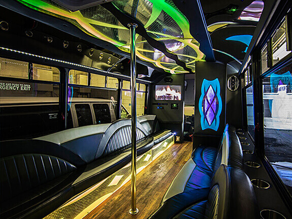 28 passenger party bus with disco lights