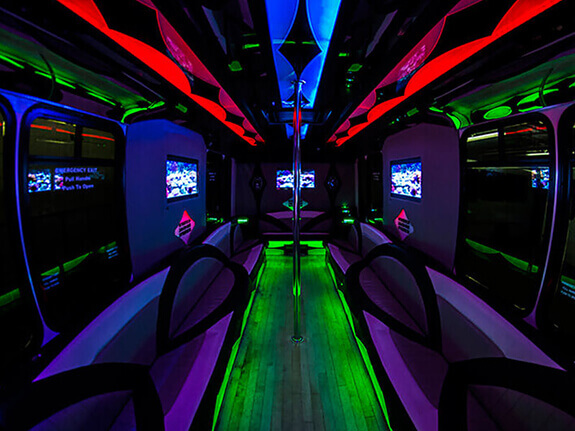 neon lights on party bus